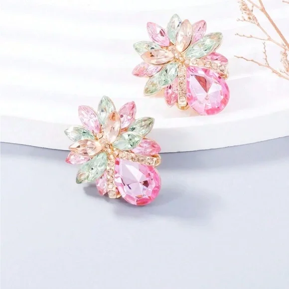 Radiant Blossom Water Drop Gemstone Earrings in Pink Gold Mint - Picture 3 of 4